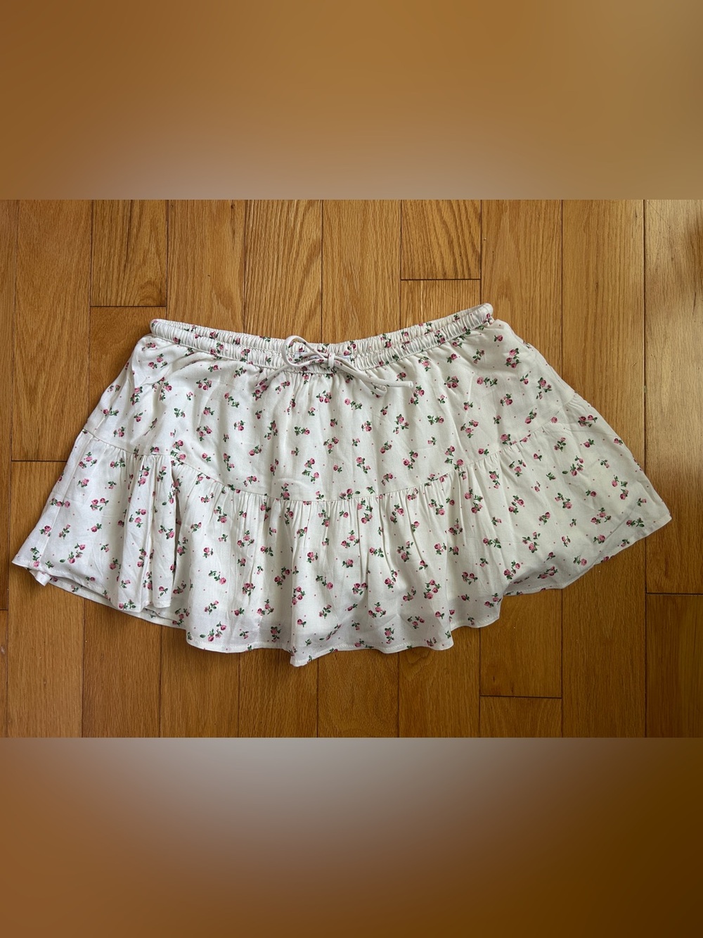 Aritzia White Mini Skirt with Pink Floral Print